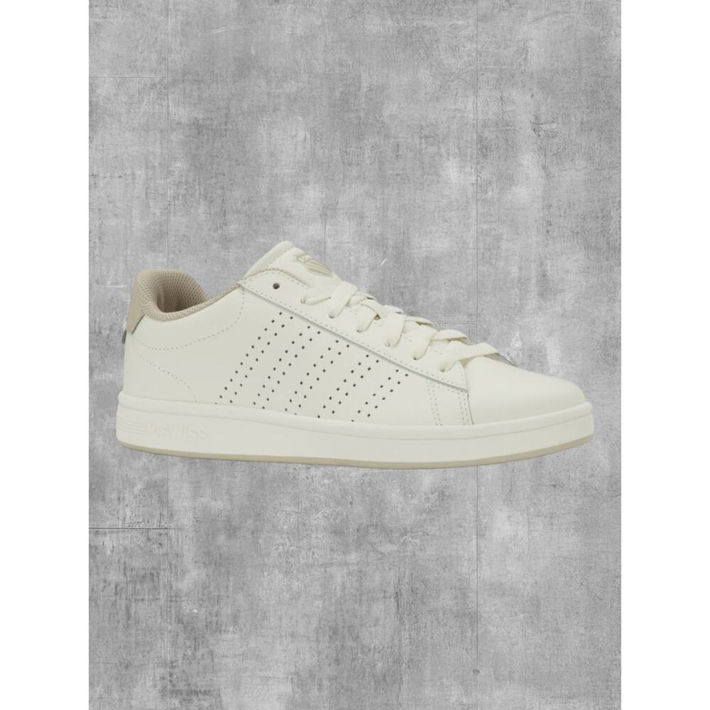 K-Swiss Court Base II White Leather Sneakers Men's 11.5 Gray Beige 04411-127-M